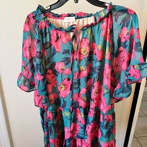 Haley & Co Floral Pink and Green Blouse 2XL